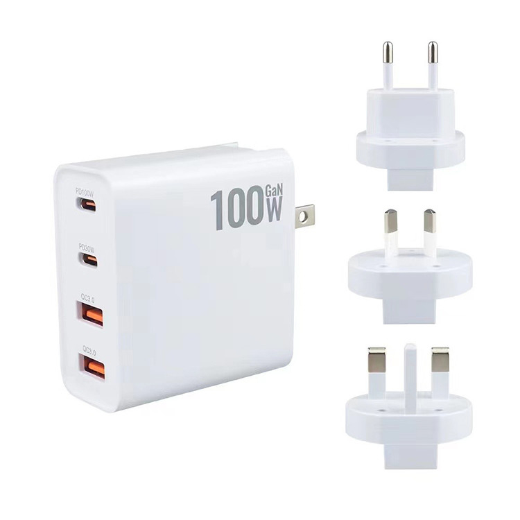 4 Ports Usb-c Pd Gan Charger 100w Quick Charger 3.0 Fast Delivery Usb Desktop Charger Adapter for Macbook/laptops/phone Table