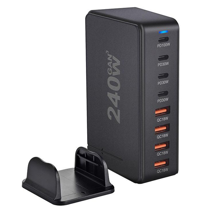 Travel Essentials Flat Plug 240W Fast Charging Blocks 8-Port Charging Station for IPhone/Ipad/MacBook Cell Phones & Accessories
