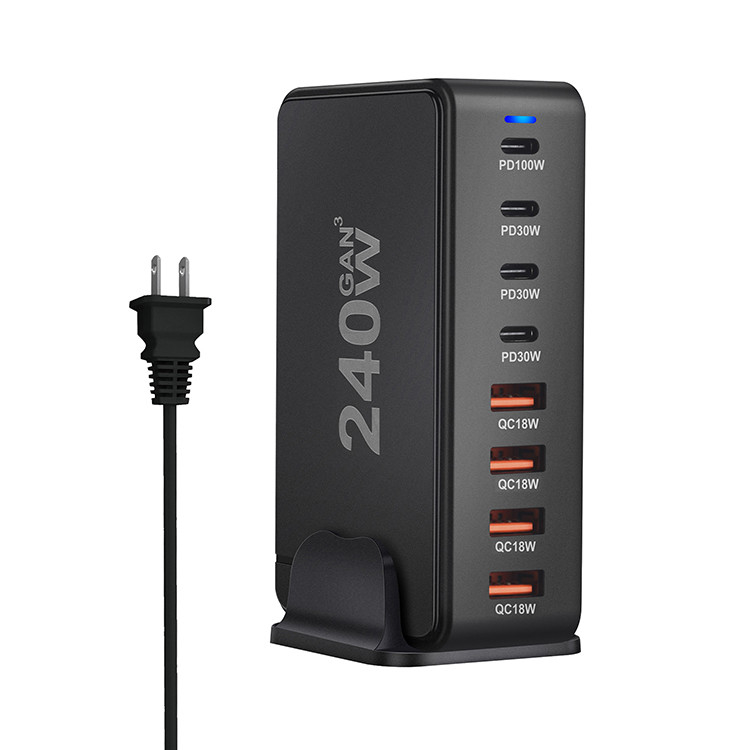 Travel Essentials Flat Plug 240W Fast Charging Blocks 8-Port Charging Station for IPhone/Ipad/MacBook Cell Phones & Accessories