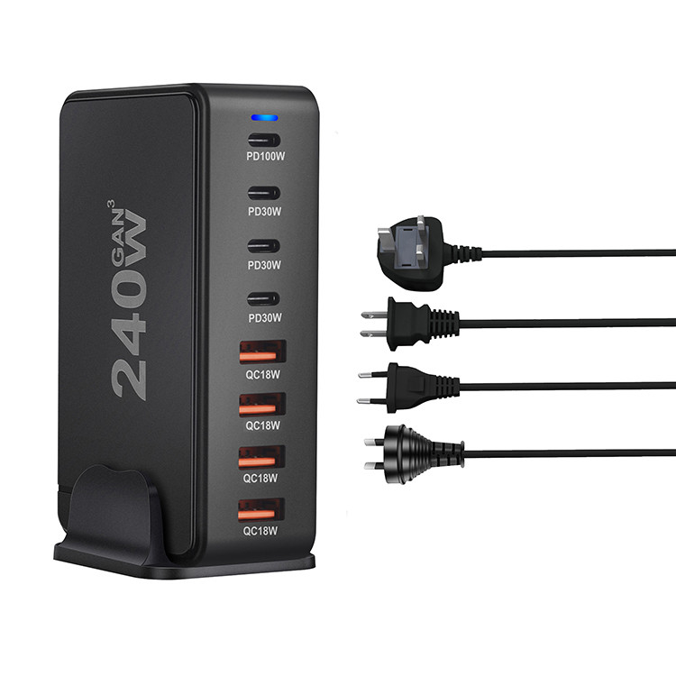 Travel Essentials Flat Plug 240W Fast Charging Blocks 8-Port Charging Station for IPhone/Ipad/MacBook Cell Phones & Accessories