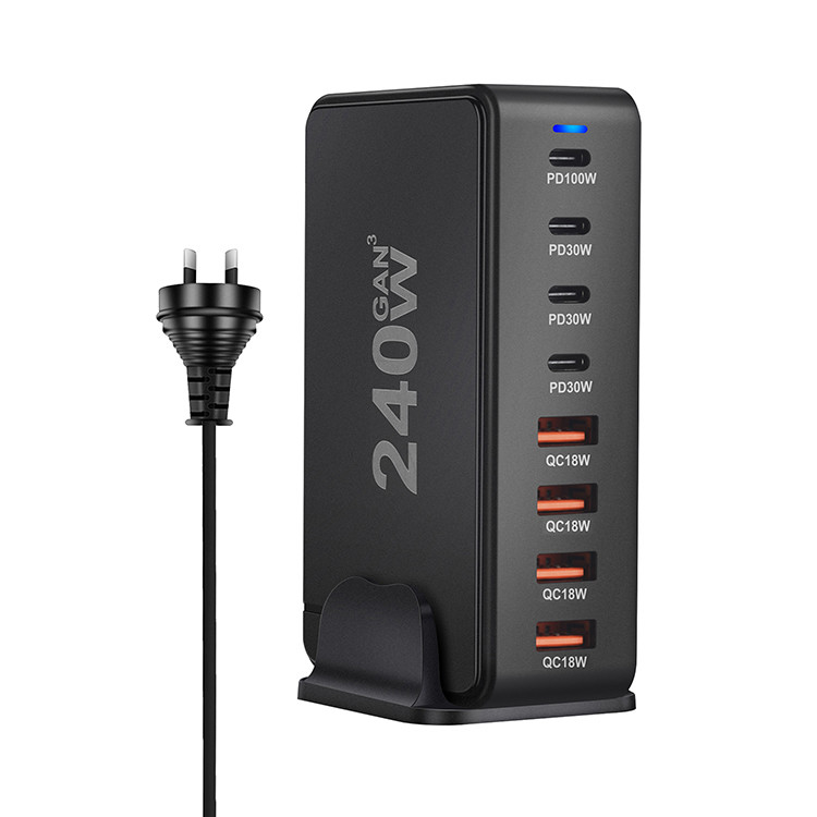Travel Essentials Flat Plug 240W Fast Charging Blocks 8-Port Charging Station for IPhone/Ipad/MacBook Cell Phones & Accessories