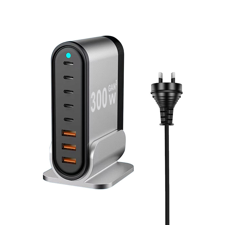 Oem Plug 300W GaN III USB C Charger Block 8 Port LED USB C Charging Station Hub Block Wall Charger Power Strip