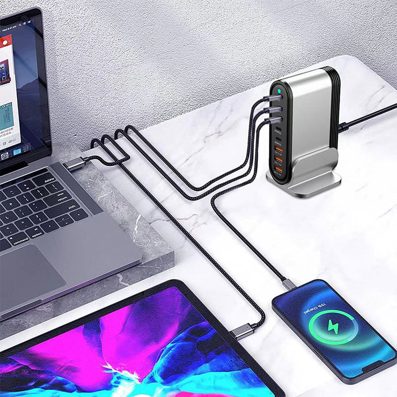 Oem Plug 300W GaN III USB C Charger Block 8 Port LED USB C Charging Station Hub Block Wall Charger Power Strip