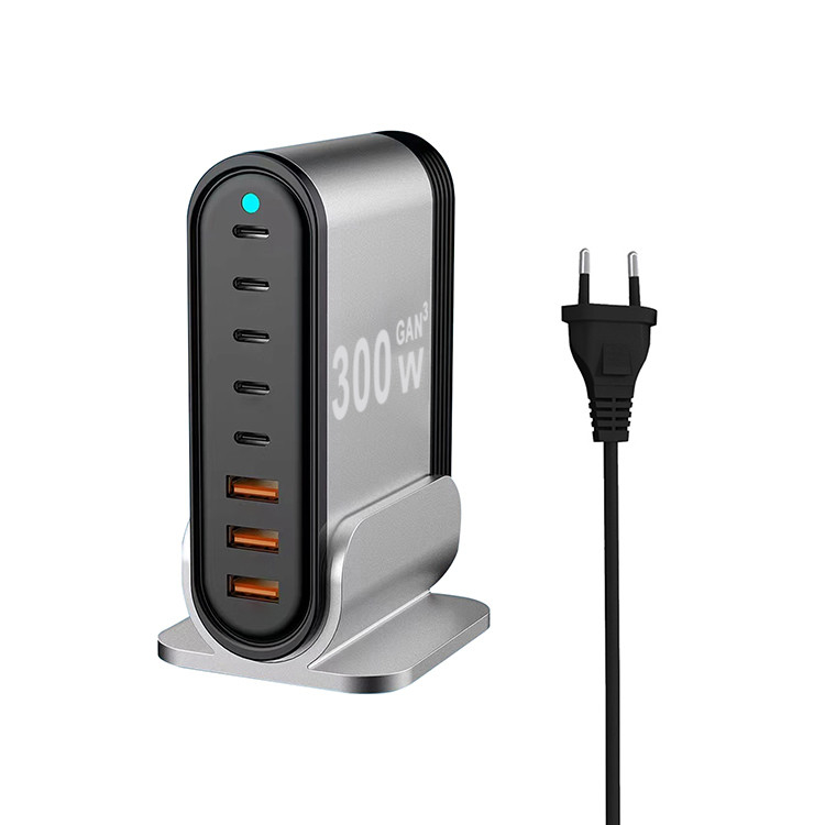 Oem Plug 300W GaN III USB C Charger Block 8 Port LED USB C Charging Station Hub Block Wall Charger Power Strip
