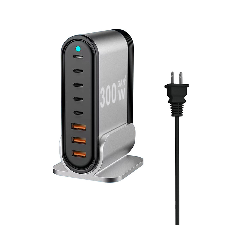 Oem Plug 300W GaN III USB C Charger Block 8 Port LED USB C Charging Station Hub Block Wall Charger Power Strip