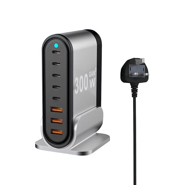 Oem Plug 300W GaN III USB C Charger Block 8 Port LED USB C Charging Station Hub Block Wall Charger Power Strip