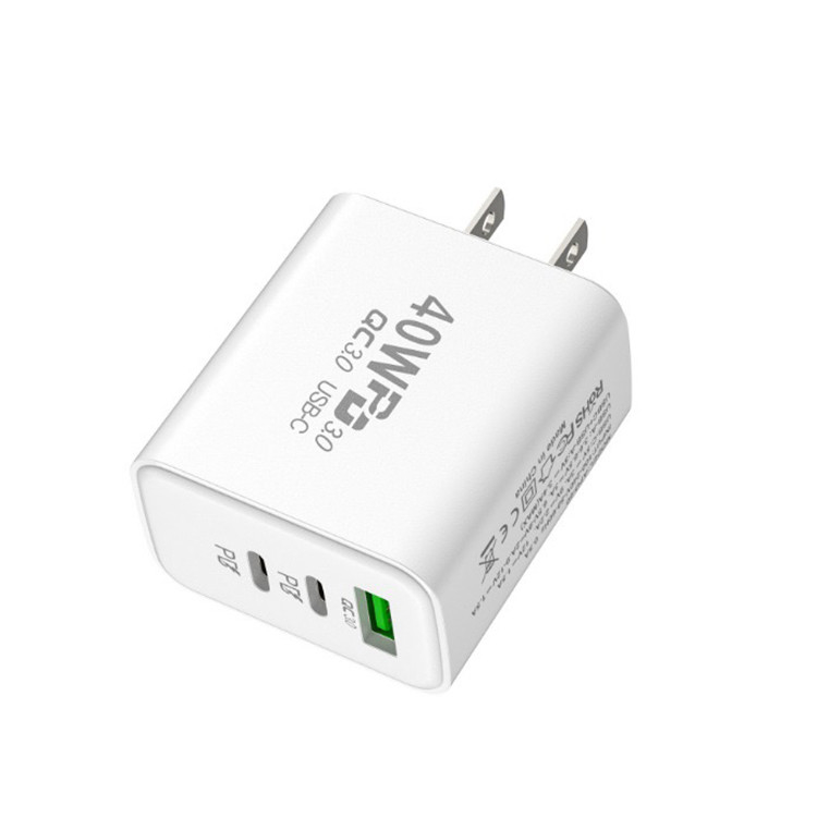 40W 3 Port Fast Charging USB C Wall Charger Dual USBC Power Adapter QC Wall Plug Multiport Brick Type C Block
