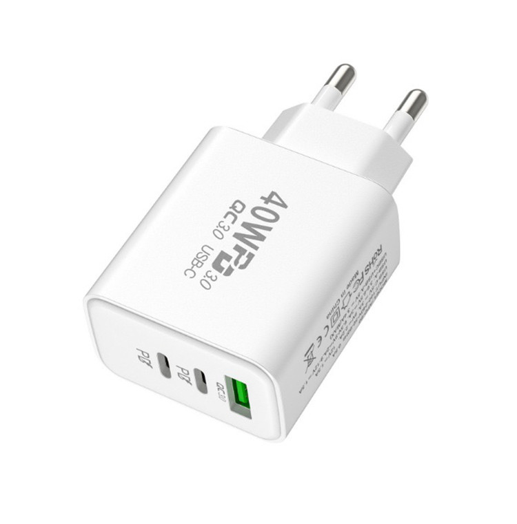 40W 3 Port Fast Charging USB C Wall Charger Dual USBC Power Adapter QC Wall Plug Multiport Brick Type C Block